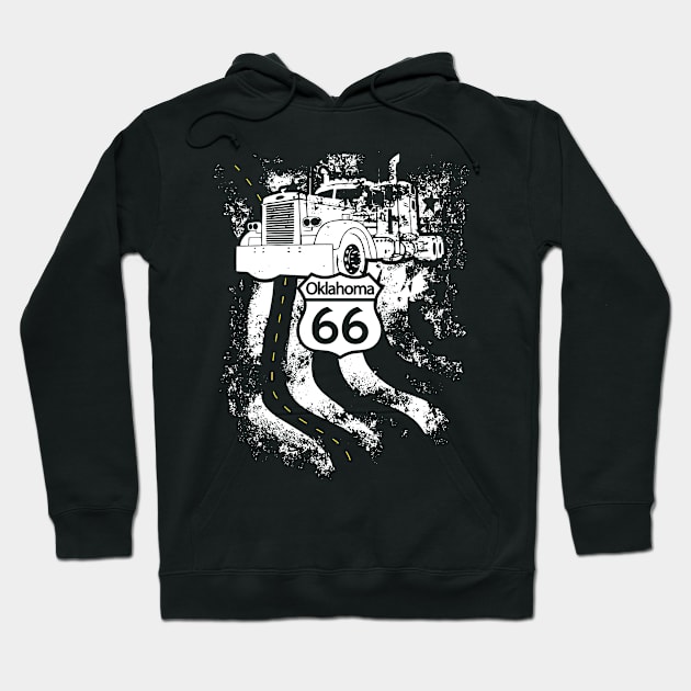 Oklahoma Route 66 Big Rig Truck and American Flag Hoodie by Xeire